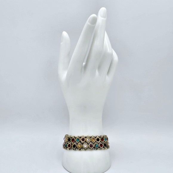 Jeweled Bracelet Vintage Rhinestone Patchwork Seed Bead Stretch Jewelry Boho - Picture 7 of 9